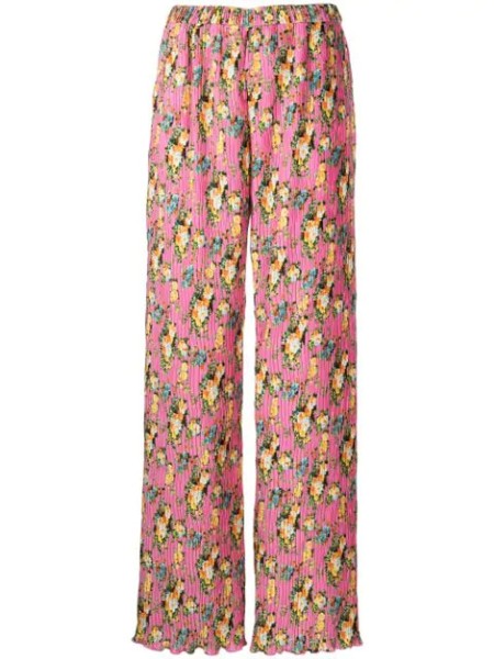 Shop MSGM Sales Pants: Pants MSGM, high waist, elastic band on waist, satin micro plissé, flowers printed on pink color.

Composition: 100% polyester.
