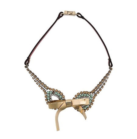 Shop Marni Sales Bijoux: Necklace Marni, crew neck model, in leather, metal and strass, fastening with buckle, golden metal bow.

Composition: 50% leather, 30% strass, 20% metal.