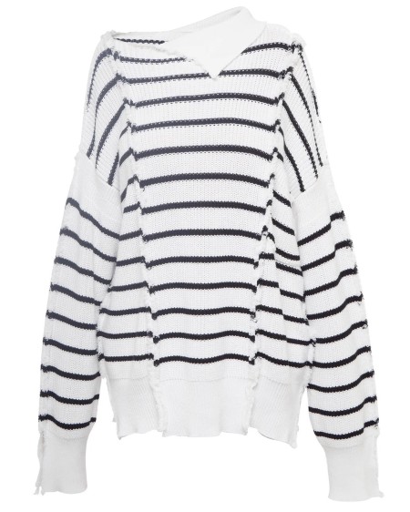 Shop Marni Sales Knitwear: Knitwear Marni, striped white sweater, which is panelled with inverted seams and frayed edges, long sleeves, oversize.

Composition: 100% cotton.