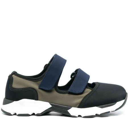 Shop Marni  Shoes: Shoes Marni, sneakers, in technic fabric, closure with two straps, in three colors: blue, dark green and black, sole in black and white rubber.

Composition: 64% cotton, 29% polyamide, 7% elastan.