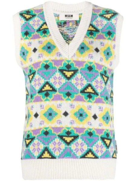 Shop MSGM Sales Vest: Vest MSGM, inlaid, sleeveless, V-neck.

Composition: 50% lana, 40% viscosa, 10% cashmere.