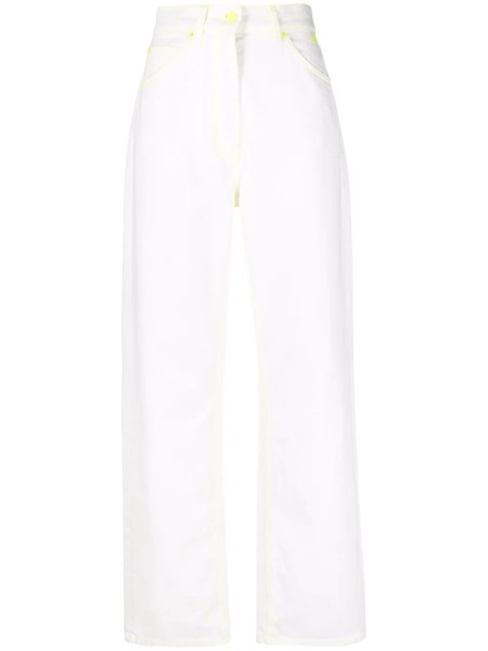Shop MSGM Sales Pants: Pants MSGM, jeans, white with fluorescent details, regualr fit, wide leg, high waist, button and zip closure, pockets on front and back.

Composition: 100% cotton.