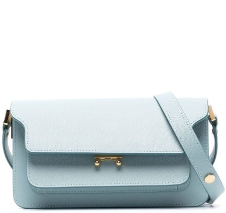 Shop Marni  Bags: Bags Marni, East/West, in saffiano leather, in light blue, inside: 3 pockets and 1 with zip, small pocket under the closure, golden metal closure on front, adjustable shoulder strap with golden metal buttons.

Composition: 100% leather
Dimension: L 22 x H 11 x D 7 cm.
Shoulder strap: 66 cm.