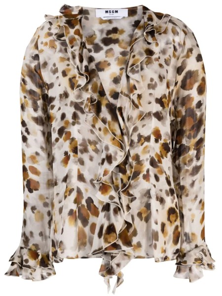 Shop MSGM  Shirts: Shirts MSGM, blouse with rouches, water leopard printed, long sleeves, V-neck, regular fit.

Composition: 100% viscose.
