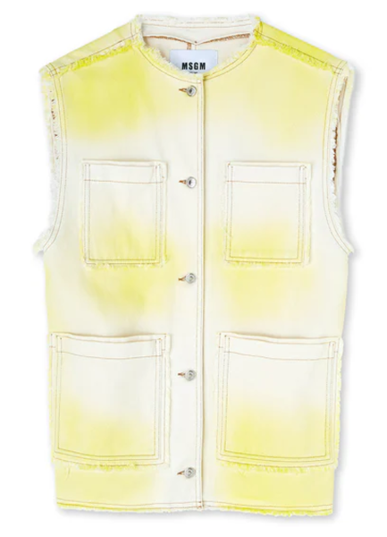 Shop MSGM  Gilet: Gilet MSGM, in denim, bianco sfumato giallo, tasche sul davanti, chiusura frontale con bottoni, girocollo, vestibilità regolare.

Composizione: 100% cotone.