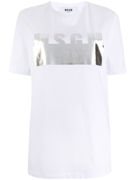 Shop MSGM Sales T-shirts: T-shirts MSGM, classic fit, short sleeves, crew neck, regular length, silver logo printed on front.

Composition: 100% cotton.