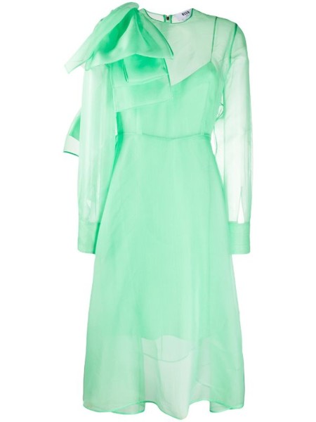 Shop MSGM Sales Dresses: Dresses MSGM, midi dress, length at the ankle, long sleeves with cuffs, transparent, back zip closure, lining tone on tone, bow on the shoulder, screwed.

Composition: 100% silk.
Lining: 100% polyester.