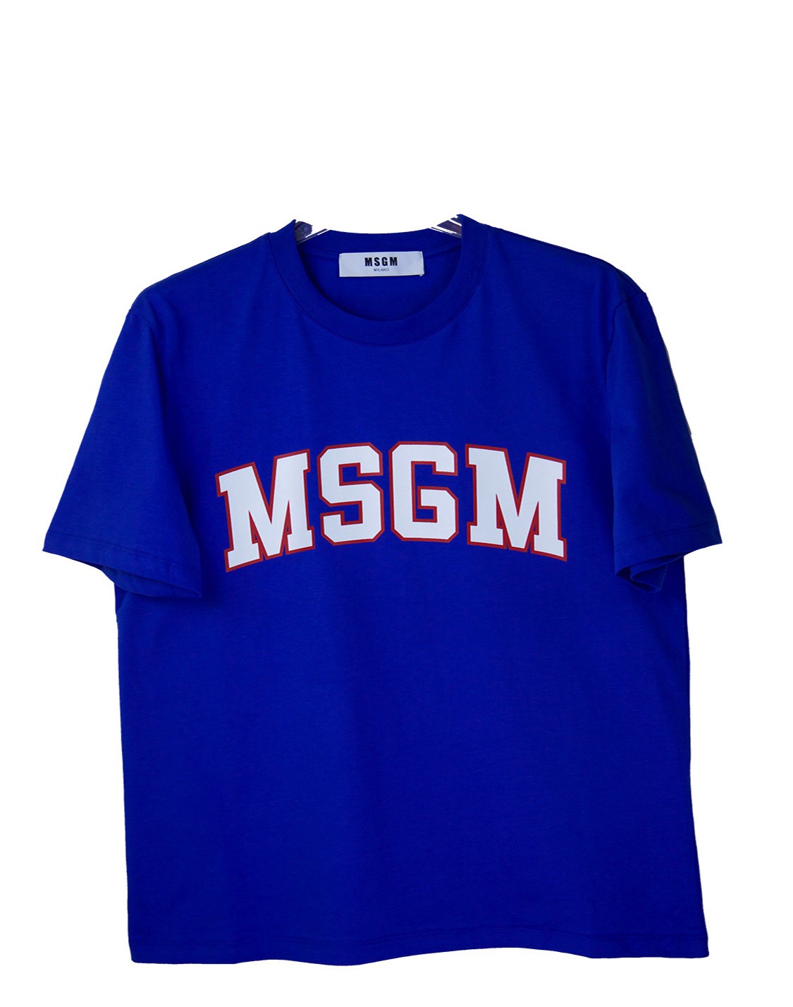 shop MSGM Saldi T-shirts: T-shirt MSGM a maniche corte, girocollo, blu elettrico e logo bianco bordato di rosso.

Composizione: 100% cotone. number 864