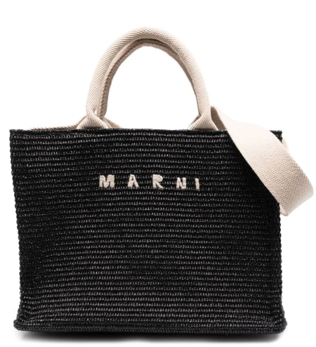 Shop Marni  Borse: Borse Marni, tote bag, in rafia e pelle, con manici e tracolla regolabile, logo stampato sul davanti, tasca con zip interna.
