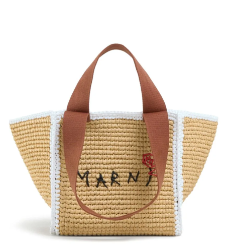 Shop Marni  Bags: Bags Marni, Sillo tote, small dimension, in macramé knit like raffia, embroidered logo on front, double handles, pocket inside.