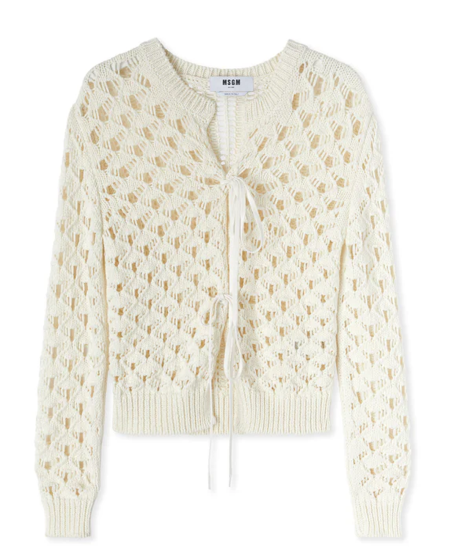 Shop MSGM  Knitwear: Knitwear MSGM, cardigan, regular fit, long sleeves, crew neck, crochet, closure with laces.

Composition: 100% cotton.