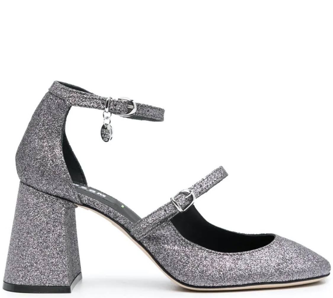 shop MSGM  Scarpe: Scarpe MSGM, scarpa con tacco largo, chiusura alla caviglia, glitter argento.

 number 2675