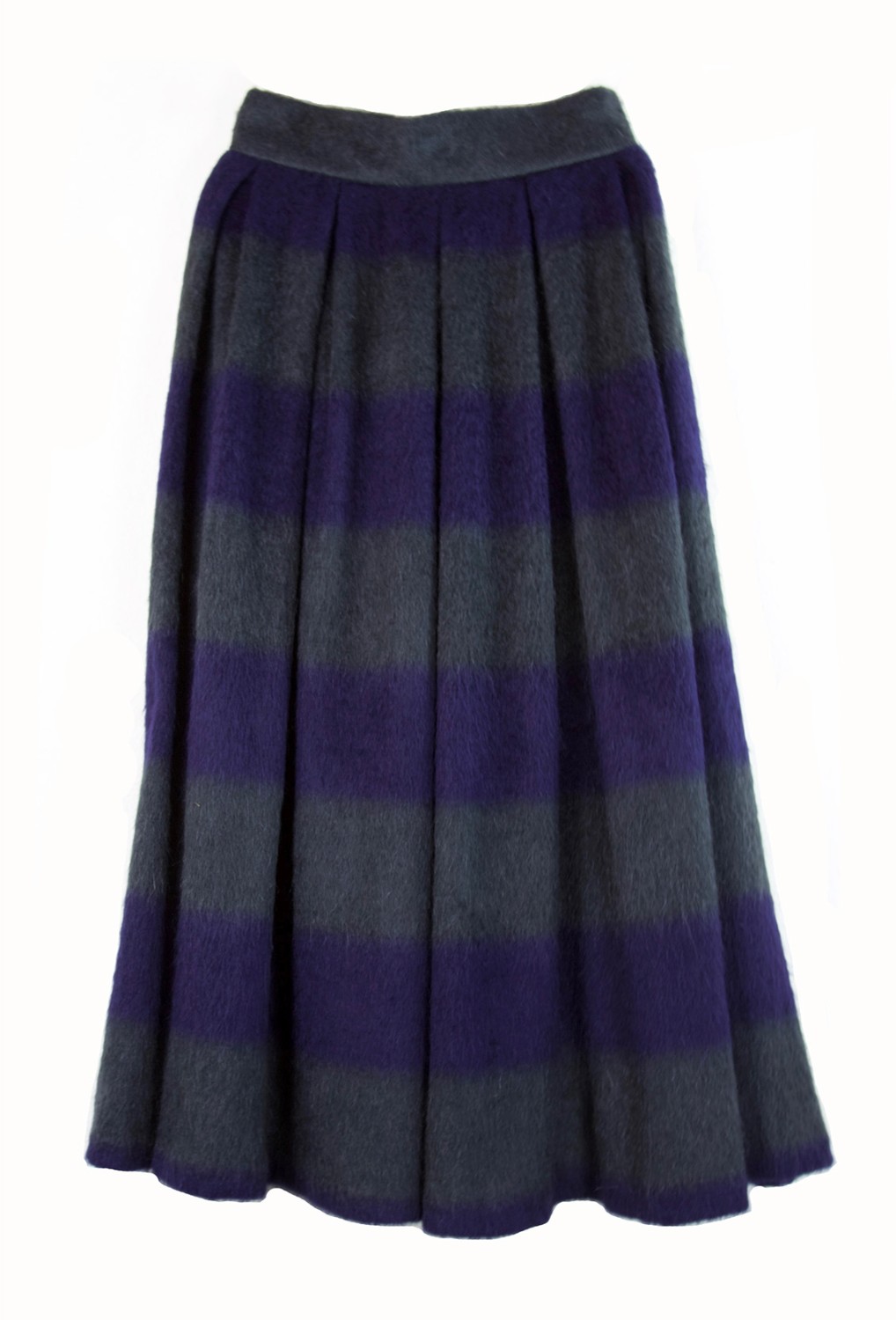 shop Department 5  Skirts: Skirts Department 5 Shop Polyester and Acrylic Pleated a-line skirt cut from a beautiful woolen. material with wide horizontal stripes in grey and viola. High fitted waist, midi lenght. Buttons and a zipper on the side. Composition 47% polyacrilic, 27% mohair and 26% polyamide. number 779